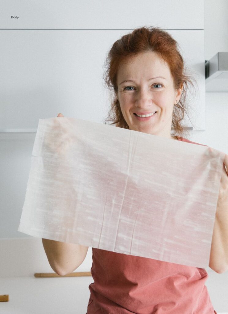 a lady with an old kitchen linen