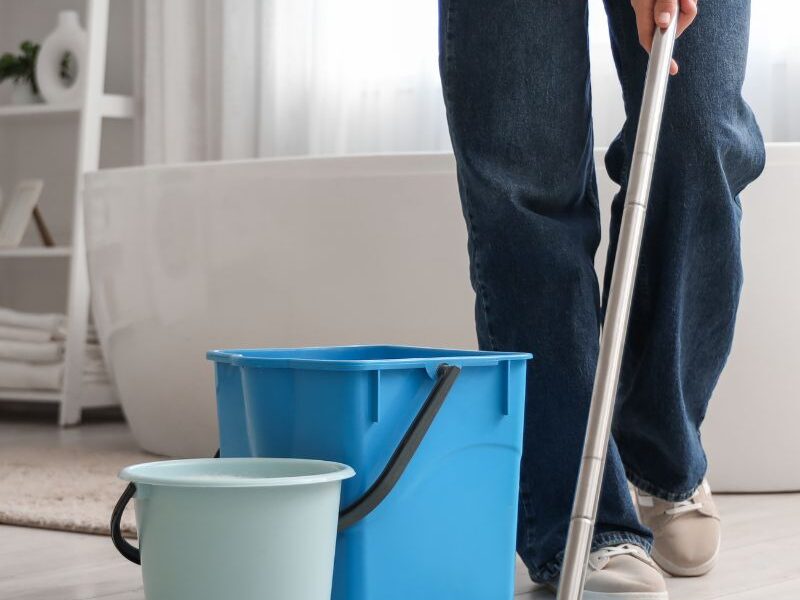 a lady mopping